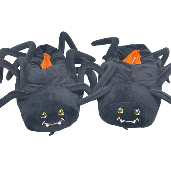 Halloween Plush Spider Slippers with Legs & Cute Face Wms 9-10 Mens 7-8 Black - Picture 1 of 7